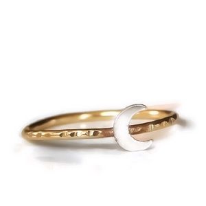 🌙 crescent moon mixed metal 2 toned stacking ring